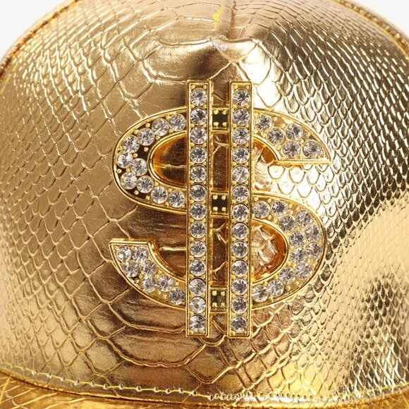 Unisex Dollar Sign Decoration Solid Color Crocodile Pattern Cap GOLD Adjustable - Picture 2 of 6